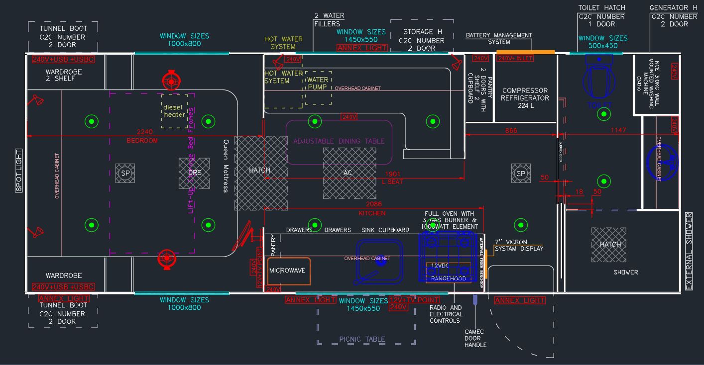 Caravan component technical fabrication drawing
